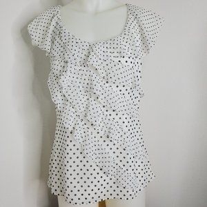 WHBM Polka Dot Ruffled Front Sleeveless Top